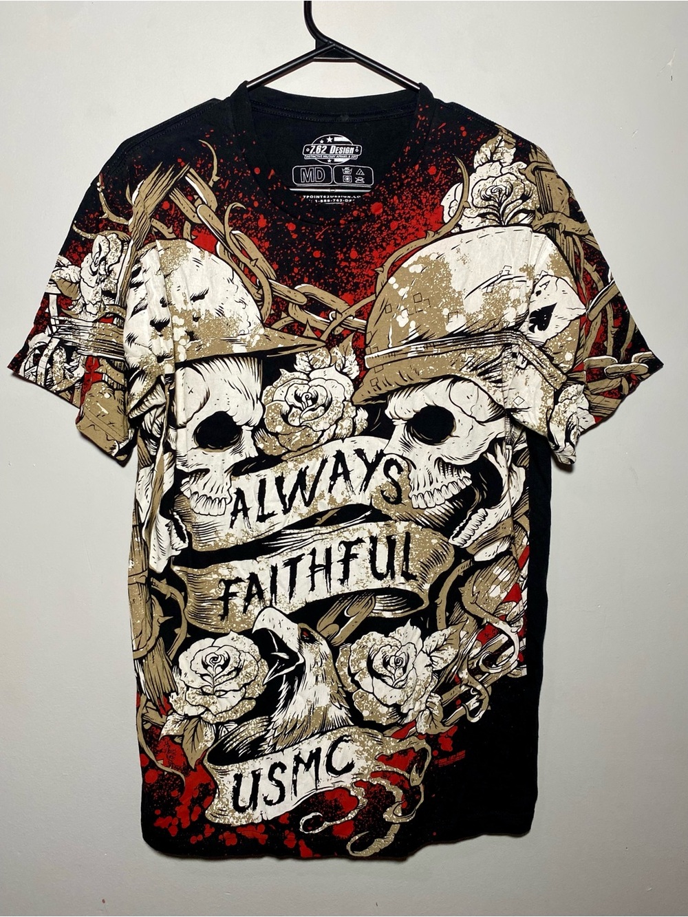 USMC 'Always Faithful' Graphic Tee - Black/Tan/Red